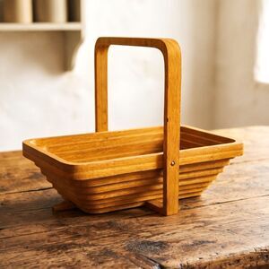 Vintage John Keim Amish Wood Collapsible Basket Rectangular Fruit Bowl Trivet
